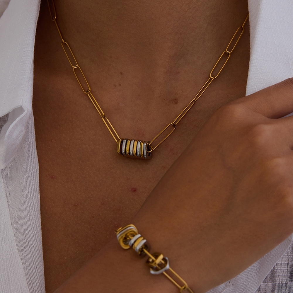 Elegant Gold and Silver Necklace and Bracelet Set